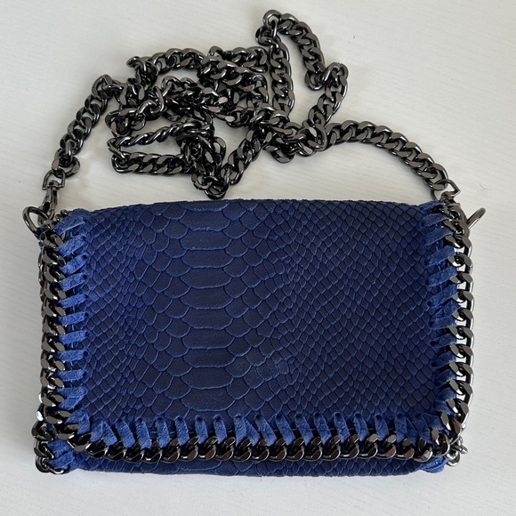 Made in Italy Handbags - FIRENZE Italy Chic Blue Leather Chain link Crossbody Bag